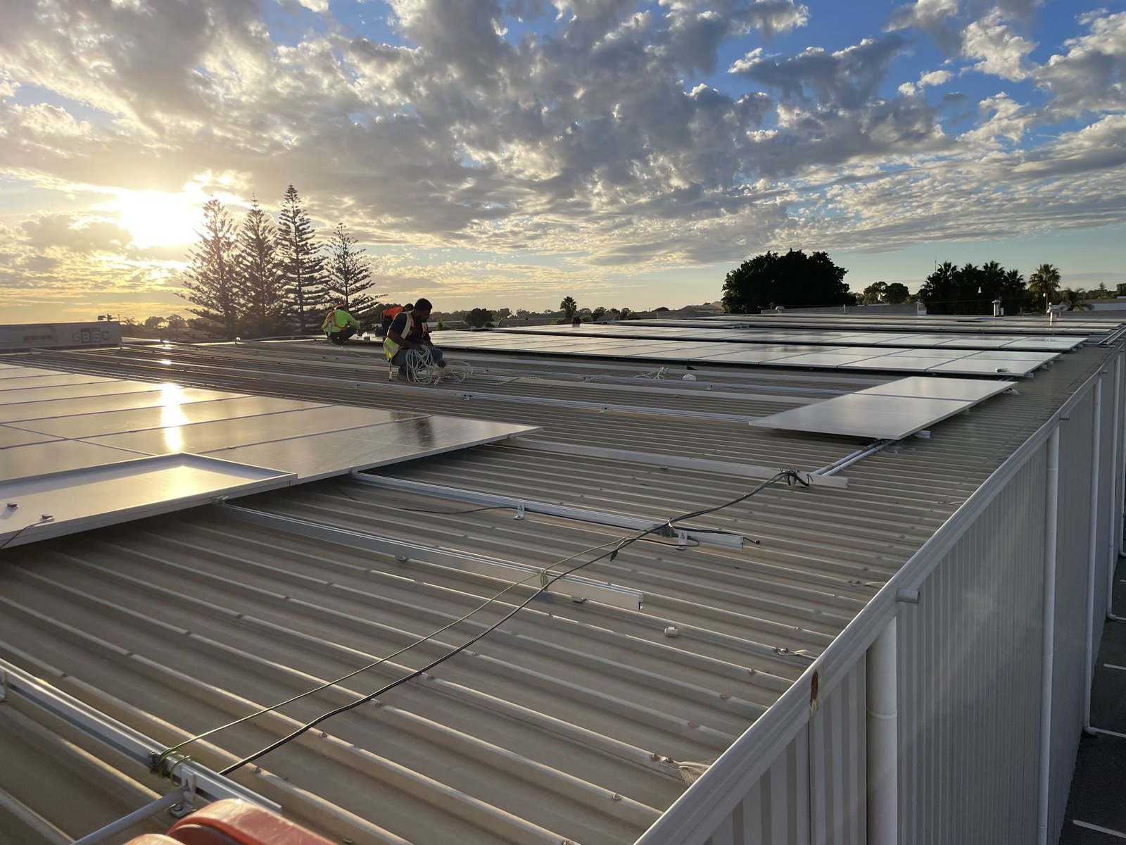Veeka Power Group commercial solar installation at sunrise, Western Australia